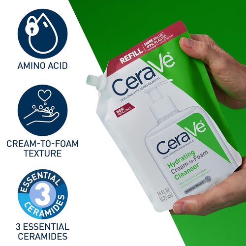 CeraVe Hydrating Foam Cleanser - Gentle Makeup Remover for Dry Skin | 16 oz Fragrance-Free Refill