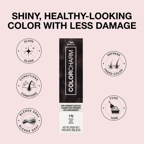 COLORCHARM Demi Permanent Hair Color, 1N Black, Gloss, Refresh & Tone, 2 Fl Oz