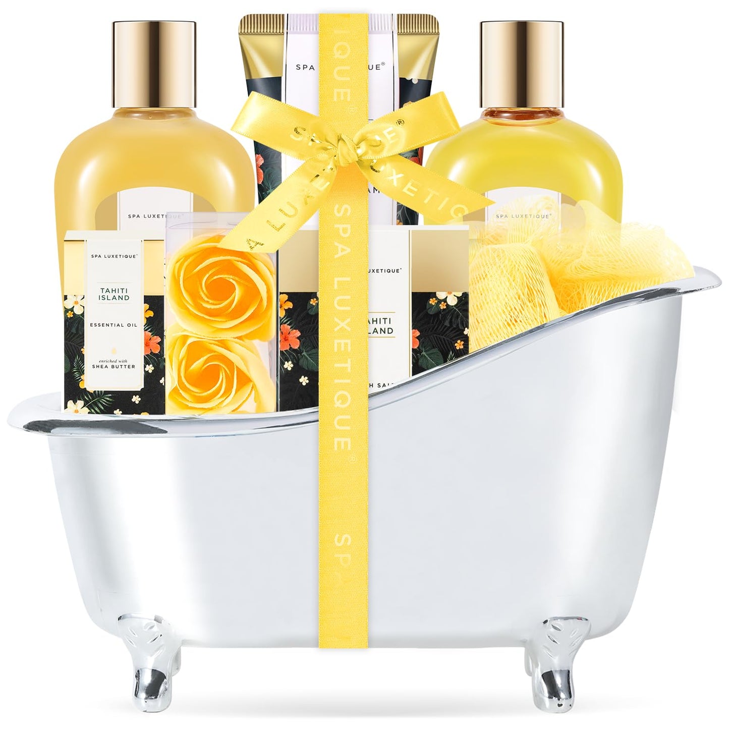 Spa Luxetique Spa Gift Baskets for Women - 8pcs Yellow Gifts for Women, Womens Gifts Includes Body Lotion, Bubble Bath, Bath Sets for Women Gift, Mothers Day Gifts for Mom