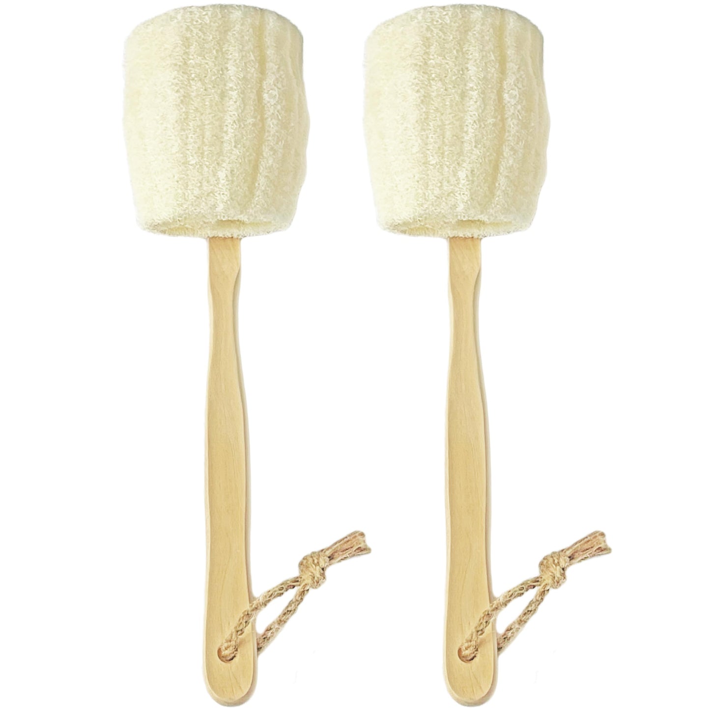 2-Pack Natural Loofah Exfoliating Bath Brush - Body luffa loofa Sponge On a Stick - Sponge Scrubber with Long Wooden Handle Back Brush for Men & Women - Bath Spa Shower