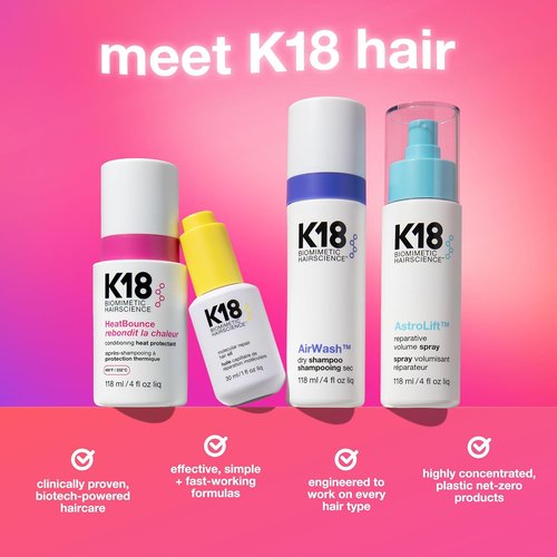 K18 HeatBounce Conditioning Heat Protectant Spray - Lightweight Leave-In Conditioner for All Hair Types | 450℉ (232°C) Heat Protection, Soften & Smooth