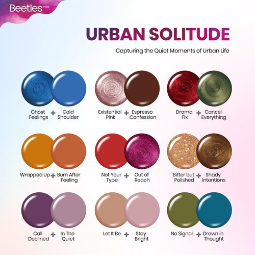 Beetles PRO Gel Polish Set – Urban Solitude Collection, 18 Colors 15ml Full Size Salon Nails Kit with Base Coat, Glossy & Matte Top Coats, 6 Painting Gel For Nails & Tools, UV Nail Lamp Cure Needed
