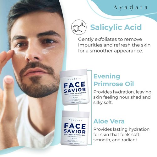 Ayadara Acne Facial Moisturizer - Advanced Oil Control Cream for Oily Skin | 2 Fl Oz Hydrating Formula