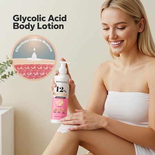 Kototo 12% Glycolic Acid Lotion (10.14 Fl Oz), Moisturizing Body Lotion for Dry Skin, Lotions for Extremely Dry Skins, Skin Exfoliator for Body, Revitalizing Skins Moisturizer for Men & Women