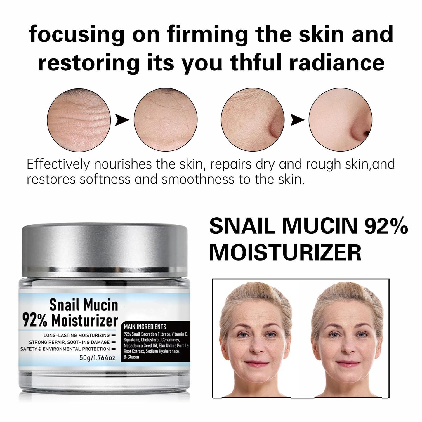 zdiwond Baba de Caracol Original, Crema de Baba de Caracol Original, Snail Mucin 92% Moisturizer Daily Face Gel Cream, Vitamin C Facial Serum, Snail Mucin Moisturizer Set (3)