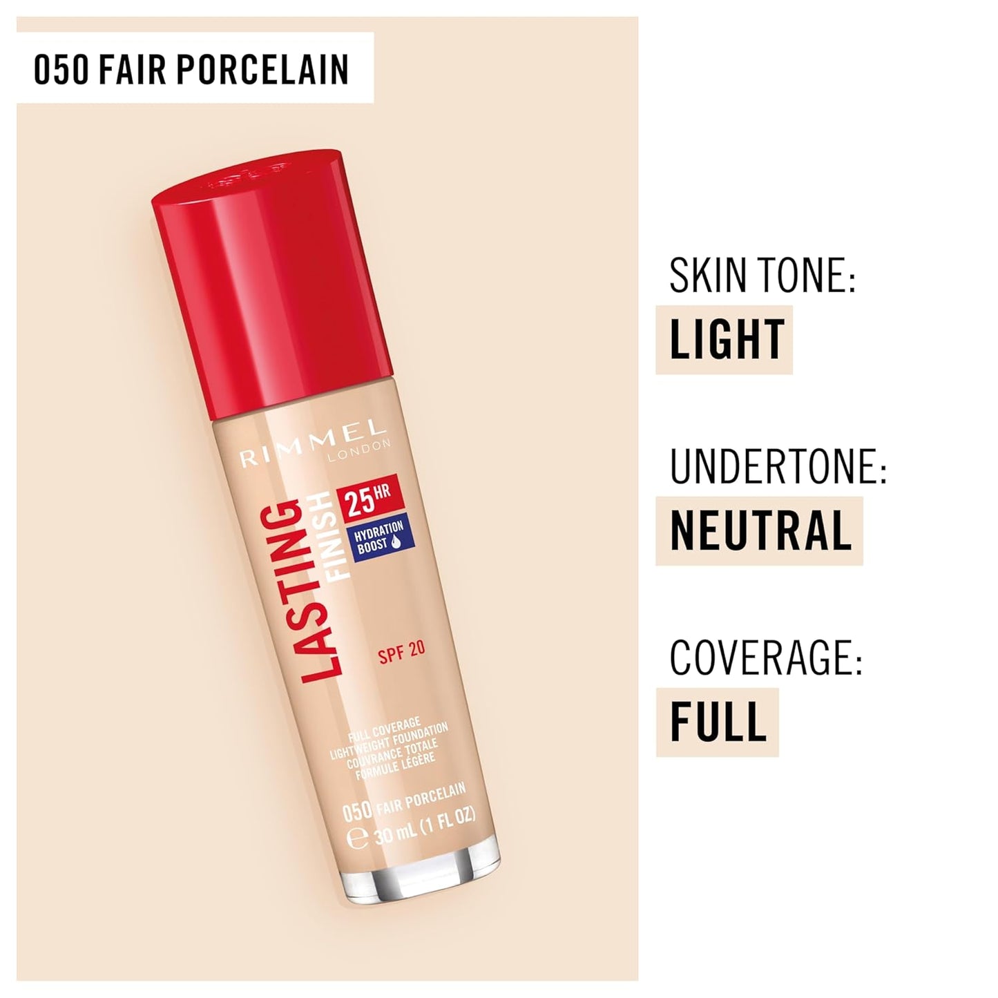 Rimmel London Lasting Finish 25HR - 200 Soft Beige - Foundation, 25-Hour Wear, Full Coverage, Waterproof, 1oz