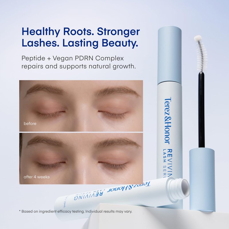 Terez & Honor REviving Lash Serum - Korean Vegan PDRN Lash Growth Serum for Longer, Fuller, Healthier Lashes - Peptide & Biotin Lash Conditioner for Root Strengthening - Clean, Gentle, Made in Korea