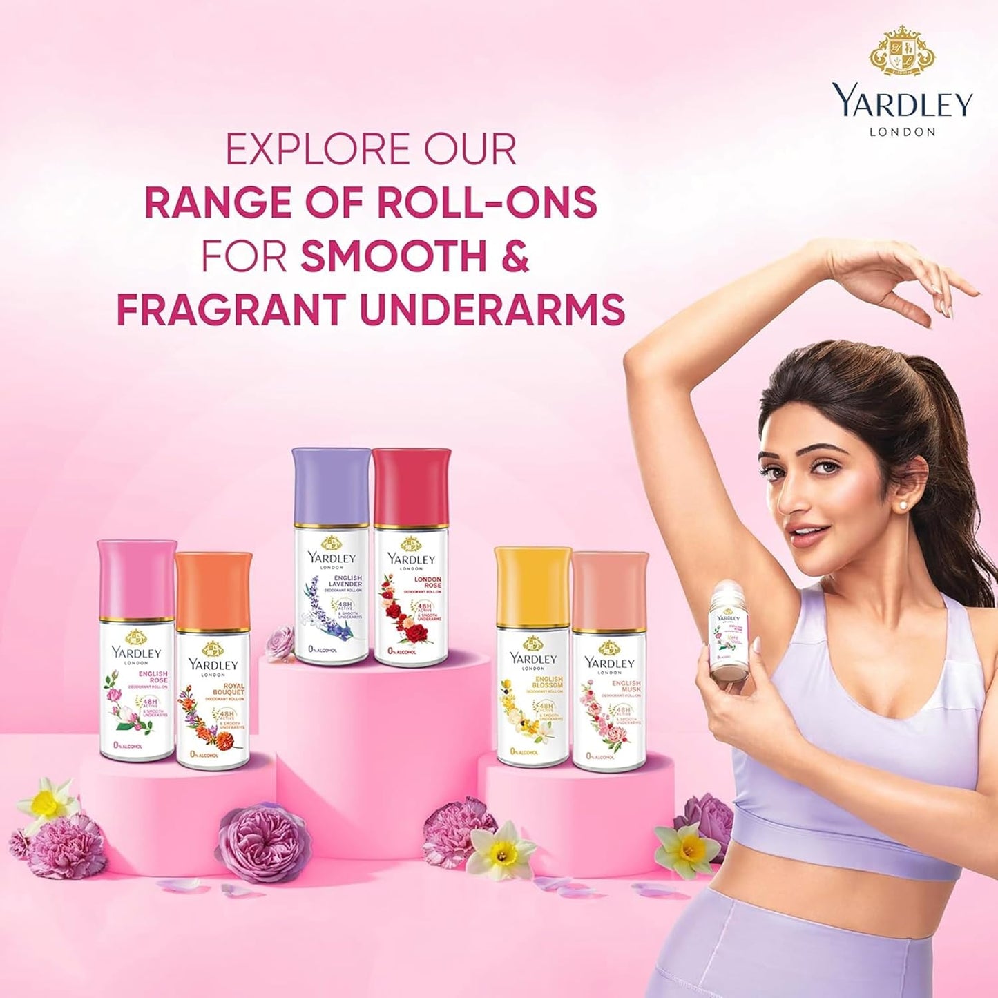 Yardley London English Rose Deodorant Roll-On - 48-Hour Protection | Alcohol-Free | 1.7oz (50ml)