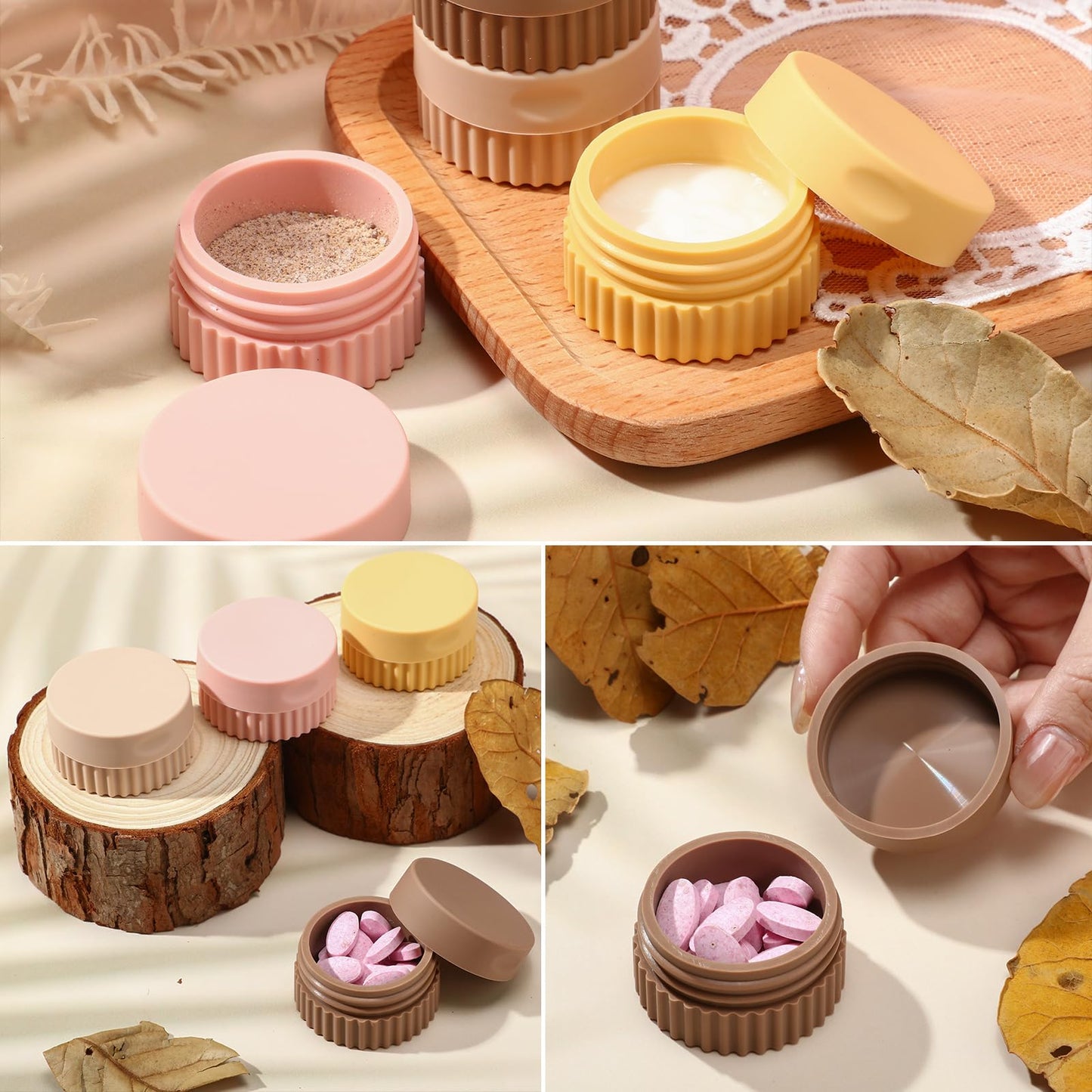 Maxcheck 4 Pcs Travel Containers for Toiletries Small Silicone Cream Jars 0.68 oz Travel Size Container Leakproof Travelling Accessories with Lid for Cosmetic Body Skin Cream(Classic Color)