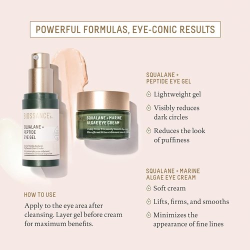 Biossance Squalane & Marine Algae Eye Cream - Anti-Aging Hydrating Formula for Fine Lines & Puffiness - 0.5 Ounce