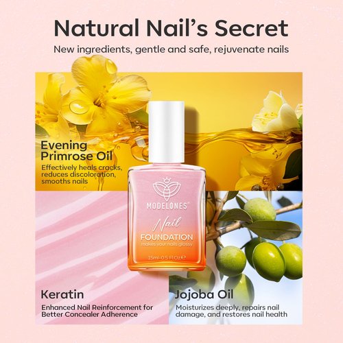 Modelones Nail Strengthener - Sparkle Pink Nail Polish for Damaged Nails | 15ml Natural Hardener