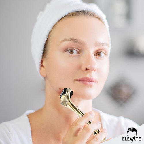 Elevate Derma Roller 0.25mm with 540 Titanium Microneedle Roller for Women & Men - Gold Roller for Face Skin Hair & Beard - Includes Storage Case