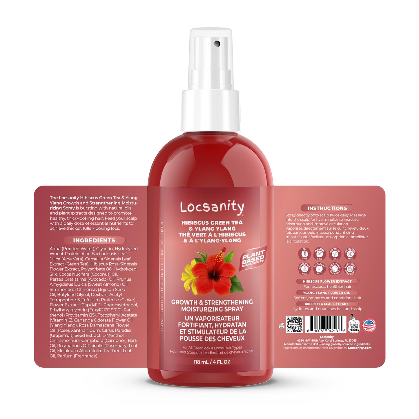 Locsanity Hibiscus Green Tea Hair Growth Spray for Dreadlocks and Loose Hairstyles Hair Care Treatment – Trial Size Loc Moisturizer for Thicker, Fuller, Longer Hair (4oz)