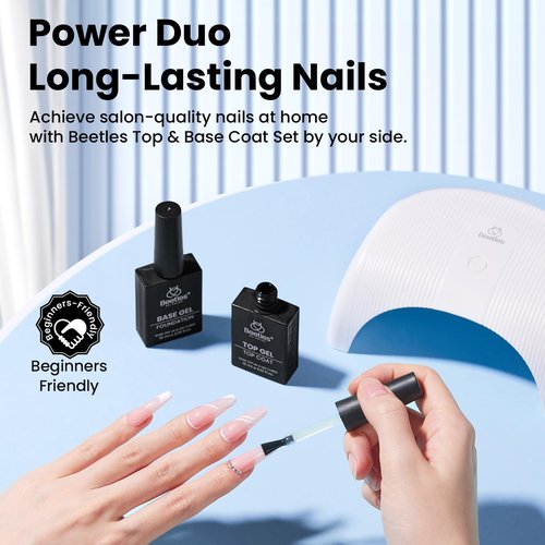 Beetles No Wipe Gel Top Coat and Base Coat Set for Gel Nail Polish - 2Pcs 15ml Super Shiny and Long Lasting Soak Off UV/LED Lamp Nail Art Design Gift