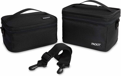 PackIt MOD 3-IN-1 Insulated Lunch Box - EcoFreeze Technology, Black, Removable Strap for Fresh Meals