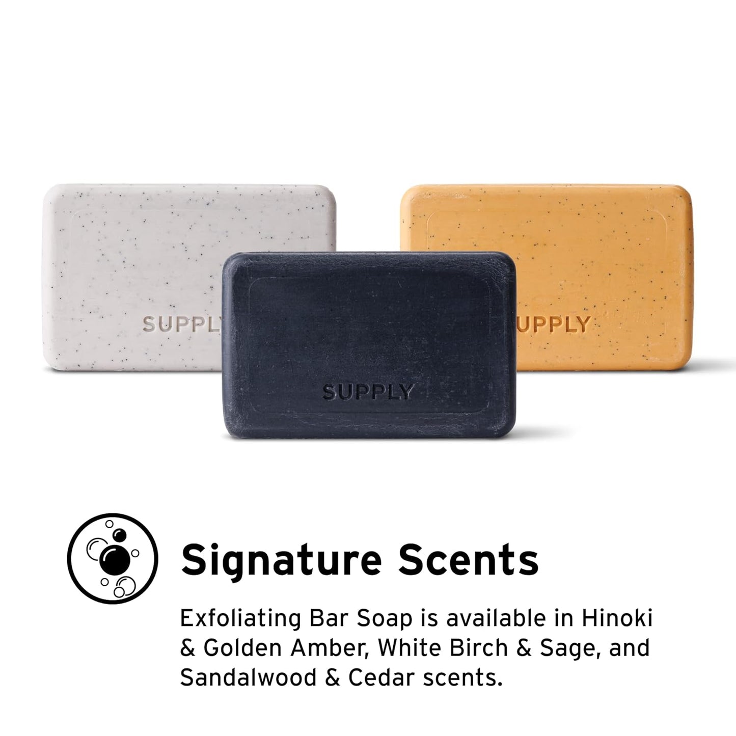 Supply Exfoliating Bar Soap for Men - Deep Cleansing & Moisturizing with Jojoba Beads - 7 oz Hinoki & Amber