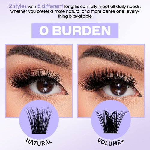 Lash Clusters Individual Lashes C/D Curl Cluster Lash Wide-stem Eyelashes Cluster 12-16mm Thin Band Cluster Lashes Soft Wispy Clusters Comfortable Lash Clusters (Natural/Volume+-0.07D, 12-16mm Mixed)