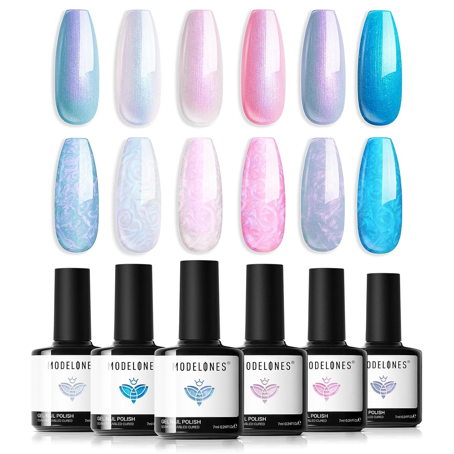 modelones Pink Gel Nail Polish Set, 6 Colors Light Soft Pink White Nude Pink Soak Off Nail Art Gel Design Manicure Kit Salon DIY Home Gift for Women Girlfriend Girl