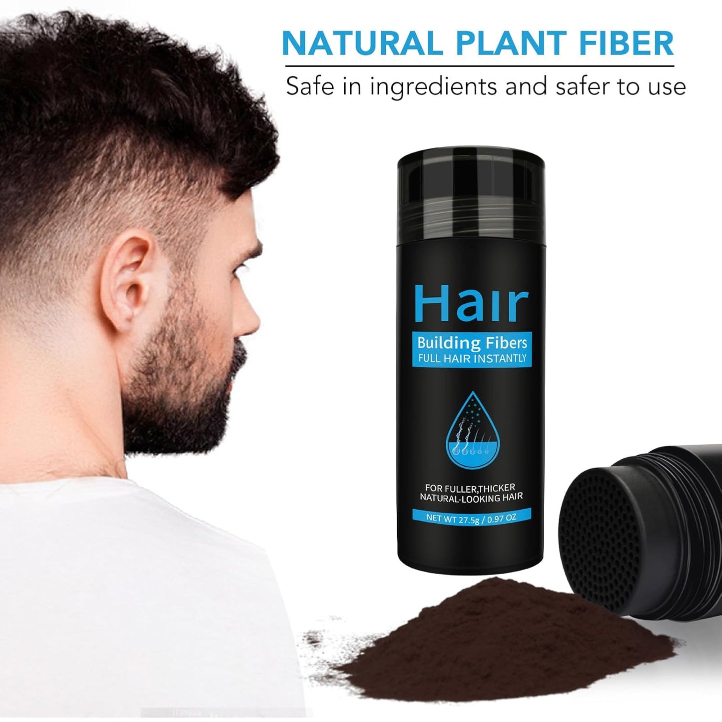 Hair Building Fibers with Spray, Hair Thickening Fibers for Thinning Hair & Bald Spots Thicker Fuller Hair in 15 Seconds Suitbable for Man and Woman 0.97Oz(Dark Brown)