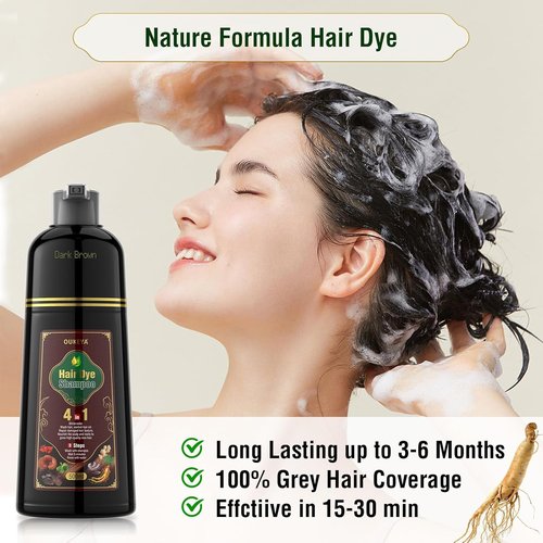 OUKEYA Dark Brown Hair Dye Shampoo 4 In 1, Hair Color Shampoo for Gray Hair Coverage for Women & Men, Instant Natural Herbal Ingredients Color Professional Salon-Level Treatments