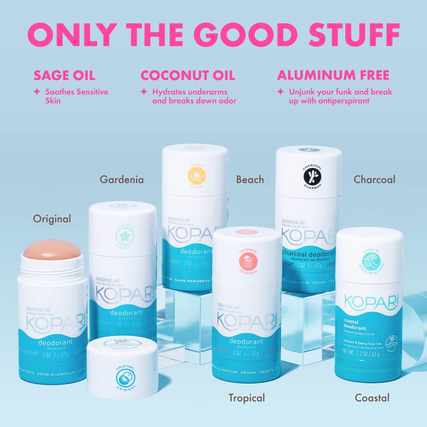 Kopari Aluminum Free Deodorant with Organic Coconut Oil | Beach 2 Pack | Vegan, Gluten Free, Cruelty Free, Non-Toxic, Paraben Free, Odor Protection, Naturally Derived Plant Based Ingredients | 2.0 oz
