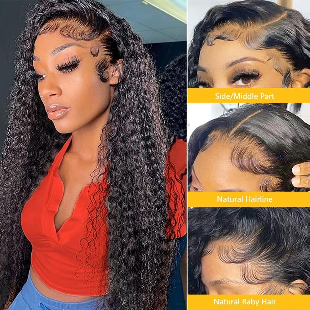 QTHAIR 14A Brazilian Virgin Hair Deep Wave Human Hair Transparent HD Lace Frontal Closure(10" 13x4 Frontal,Natural Black) 100% Ear to Ear Swiss Lace Deep Wave Frontal Brazilian Deep Wave Hair