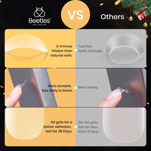 Beetles Extra Short Almond Nail Tips, 12 Sizes 288 PCS Pre-Shaped Clear Full Cover Etch Gel Nail Tips Clear Acrylic Press on Nails Extension for Girls Women Nail Art Design, Nail Glue Needed