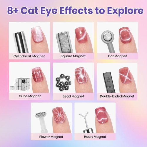 Beetles 96 Pcs Cat Eye Gel Nail Polish Set -20 Color Gel Nail Kit with U V Light and 9 Pcs Magnet Set Illusion Glow Nails Art Tools Manicure Kit Diverse Cateye Effect DIY Gifts for Women Teen Girls
