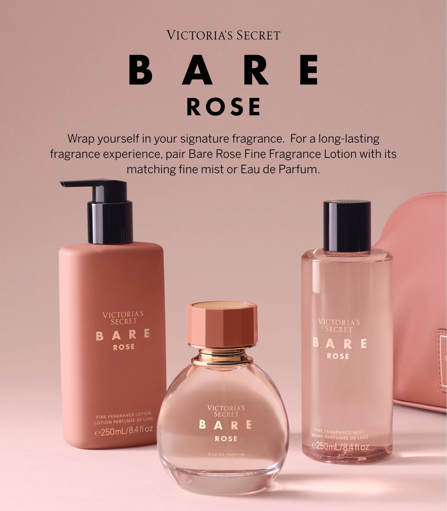 Victoria's Secret Bare Rose Fragrance Mist, Notes of Pear Skin, Rosa Centifolia & Sheer Woods, Body Spray for Women (8.4 oz)