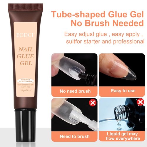 EODCI Soft Gel Nail Tips Glue Gel Solid Nail Glue Gel 20ml Lamp Curing Needed Solid Soak Off Glue Super Strong Nail Glue Gel for Acrylic Nails Extension Fake Nails Press On Nails