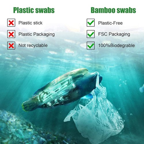 Bamboo Cotton | Organic Cotton Swabs - 400 Count Double-Headed Ear Buds for Travel & Makeup Removal