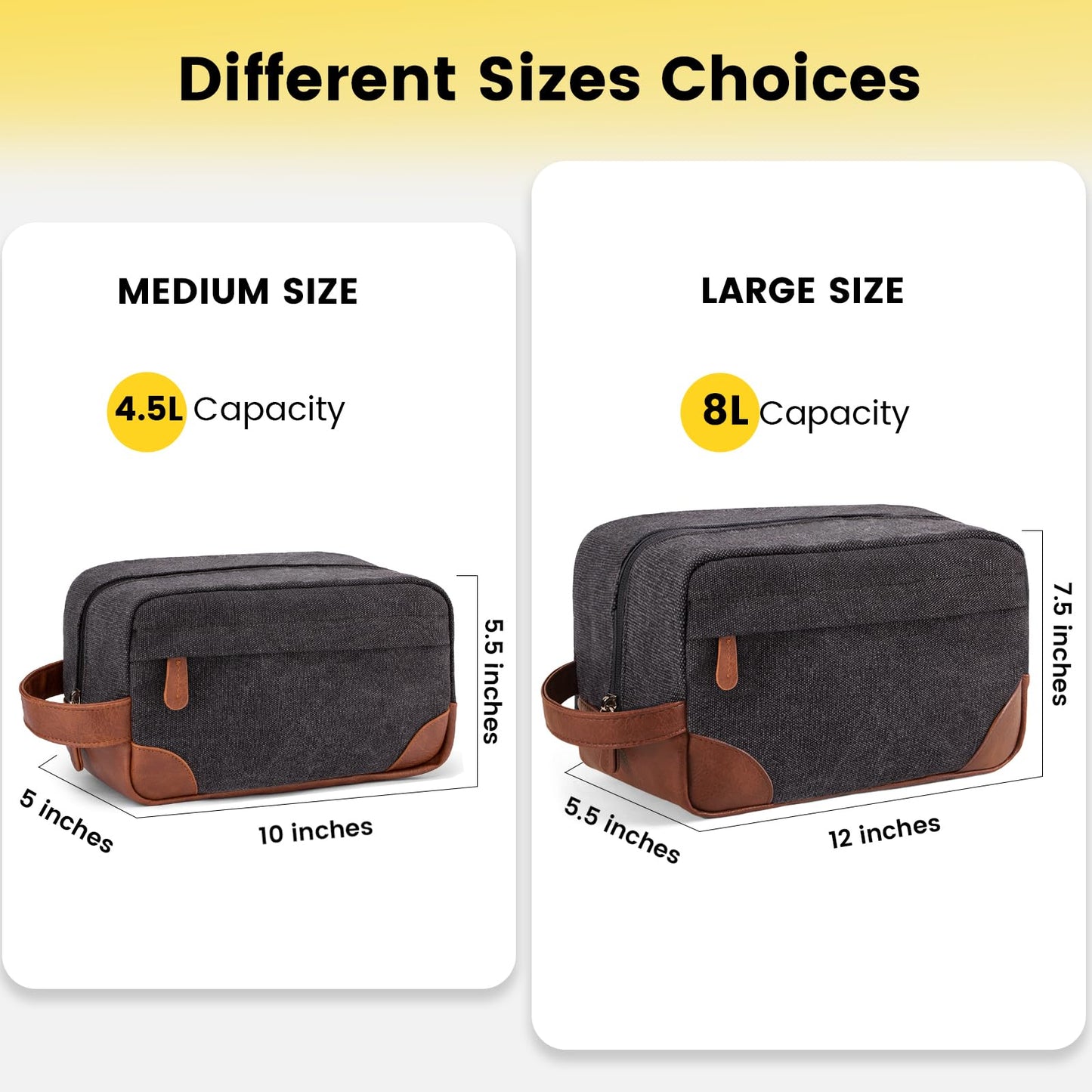 Vorspack Large Toiletry Bag Hanging Dopp Kit for Men Water Resistant Canvas Shaving Bag with Large Capacity for Travel - Dark Grey