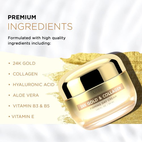 Azure Dermatologist Tested 24K Gold & Collagen Face Moisturizer - K Beauty Anti-Aging Face Cream for Firming & Skin Tightening Face Cream - Korean Skincare - All Skin Type 1.69 fl oz