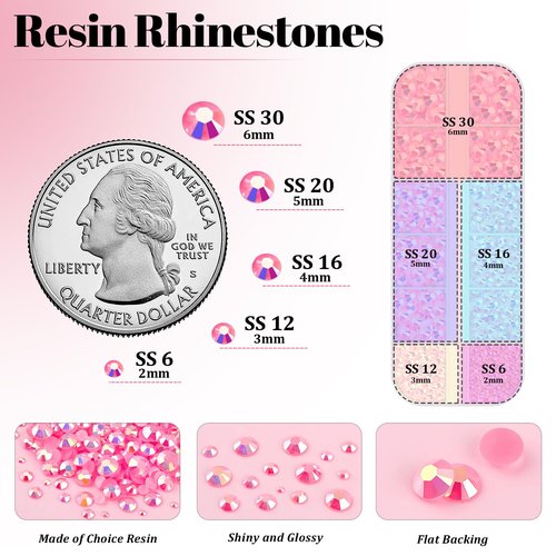 Resin Rhinestones for Crafting with 3Pcs 10ml B7000 Jewelry Glue, 2 Boxes Pink AB Flatback Gems Crystals Diamond for Bedazzling Crafts DIY Nail Art Makeup,Gems for Clothing Tumblers Shoes