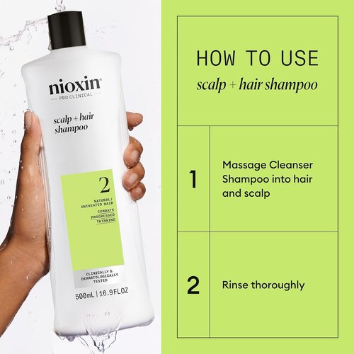 Nioxin System 2 Hair Thickening Shampoo - Boost Density for Natural Hair | Niacinamide & Biotin Formula