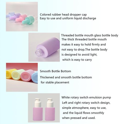 AGENIZ 4 Pack 1oz Glass Dropper Bottle,Pink Glass Dropper Bottles with 2 Funnels & 2 Lotion Pumps,30 ml Eye Dropper Bottles For Essential Oils,Serums,Lotion,Tincture Bottles (B - Pink)