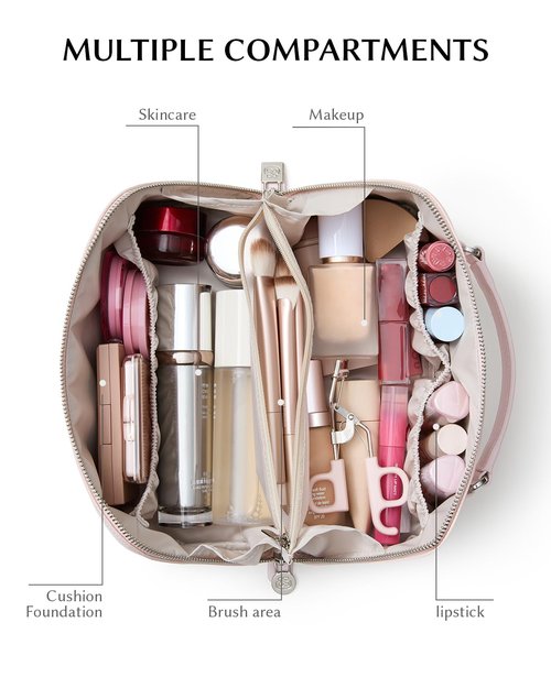 EACHY Travel Makeup Bag, Large Capacity Cosmetic Pouch with Zipper, Waterproof Toiletry bag for Women