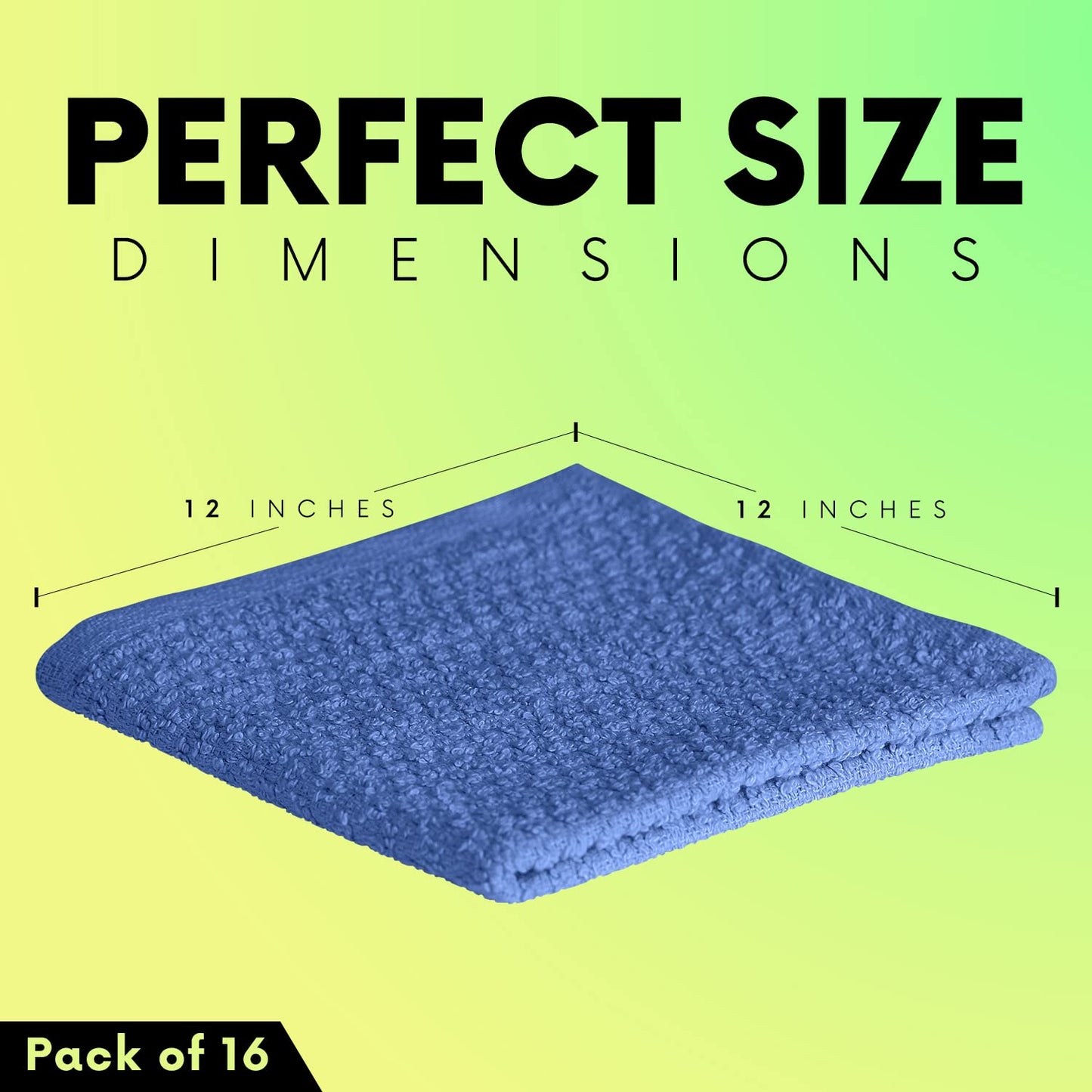 Multicolored Body Wash Cloths Washcloths Set of 16 Multipurpose Cotton Kitchen Washcloths, Bathroom Wash Cloths for Face and Body, Utility Rags - Soft and Absorbent, Washable Rags - 12 x 12 Inches