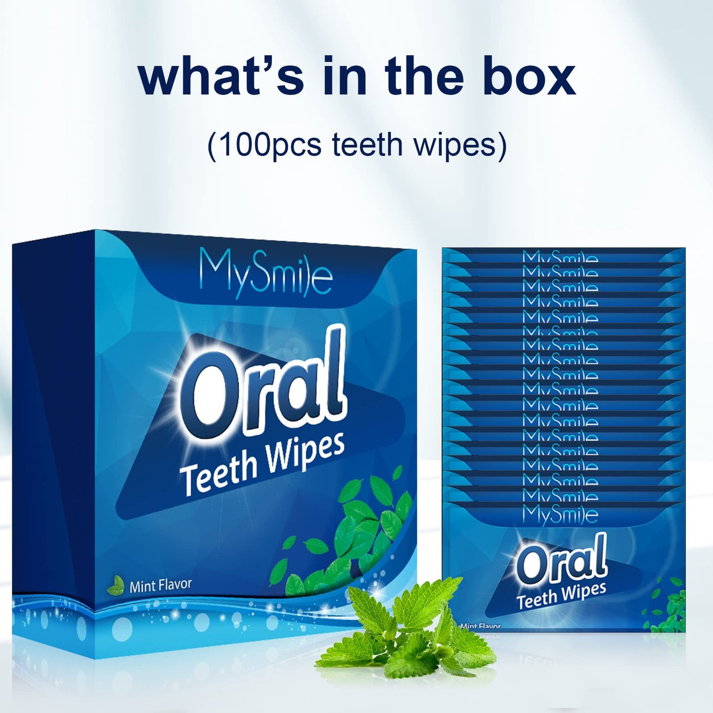 MySmile 100pcs Teeth Wipes Disposal Finger Brush Deep Cleaning Teeth Wipes Oral Brush Up Tooth Wipes for Teeth Cleaning, Mint Flavor