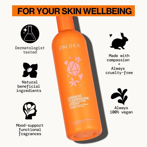 Pacifica Body Wash - Super Hydrating Orange Tourmaline Bath & Shower Gel | Vegan & Cruelty-Free
