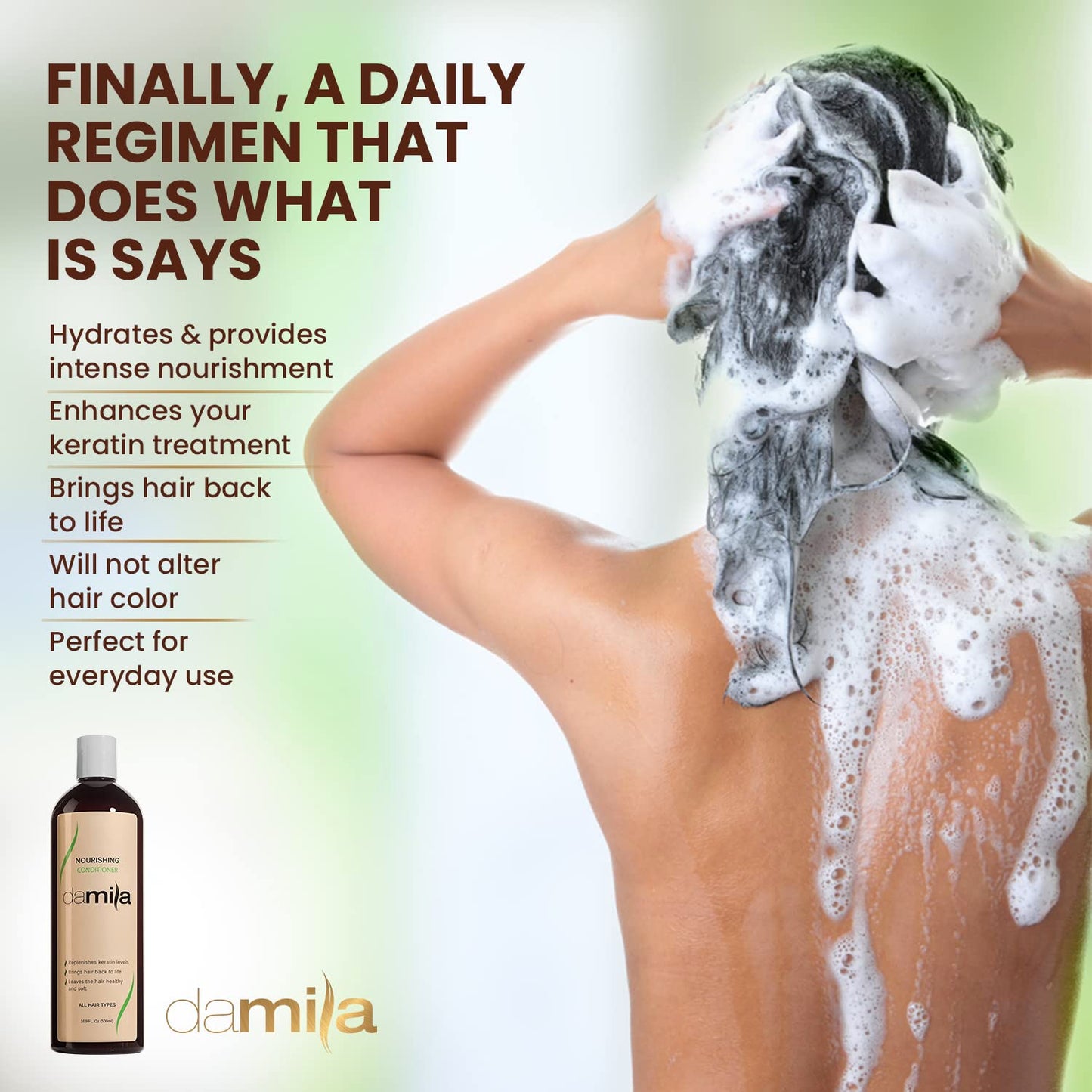 damila Nourishing Conditioner with Keratin & Aloe Vera - Perfect for Damaged, Frizzy, Curly, or Dry Hair (16.9 Fl Oz)