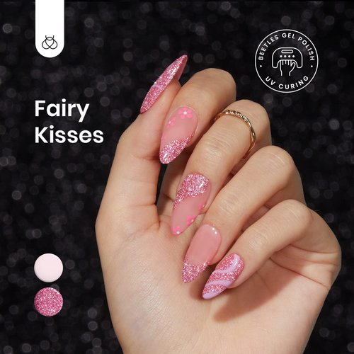 Beetles Glitter Pink Gel Polish, 1Pcs 15ml Glitter Diamond Gel, Fairy Kisses Hot Pink Nails Soak Off Sparkle Pink Polish Uv Nail Lamp Nails Art Manicure Salon DIY Spring Gift for Women