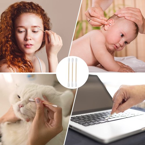 1000 Pcs Bamboo Cotton Swabs, 900 Pcs Cotton Buds and 100 Pcs 6 Inch Long Cotton Swabs Set, Ideal for Daily Ear Cleaning, Makeup, Pet Care, Art & Crafts, Gun Cleaning