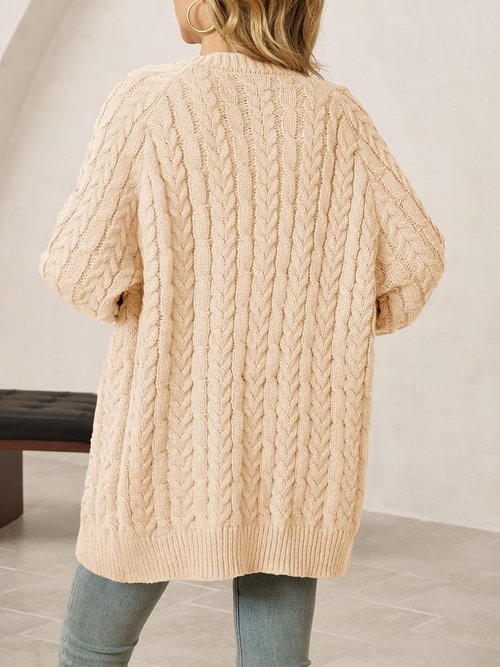Saodimallsu Women's Oversized Cable Knit Cardigan - Chunky Button Down, Long Lantern Sleeves, Warm Sweater Dress