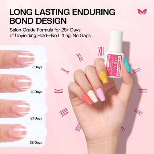 Morovan Super Strong Nail Glue: Glue for Press Ons & Acrylic & Fake Nails Tips Brush on Long-Lasting Fast-Drying No U V Light Needed for Beginners DIY Home or Salon Manicure