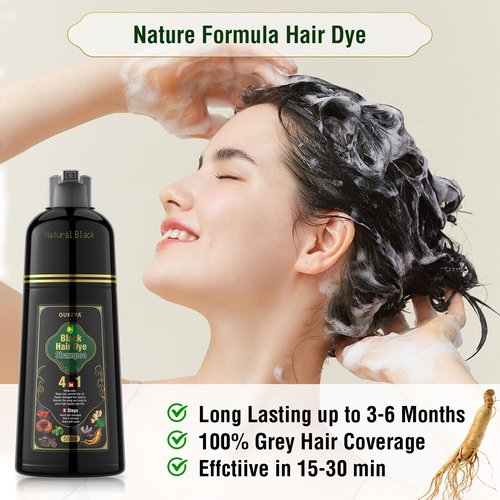 OUKEYA Black Hair Dye Shampoo 4 In 1, Hair Color Shampoo for Gray Hair Coverage for Women & Men, Instant Natural Herbal Ingredients Color, Professional Salon-Level Treatments