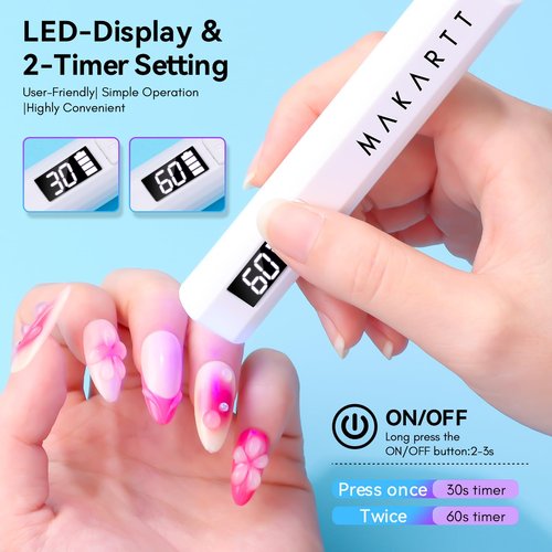 Makartt Handheld UV Nail Lamp, Mini Cordless Flash Cure Nail Light for Gel Nail Polish & Nail Glue, Rechargeable USB UV Light Fast Drying with LCD Display, Portable DIY Nail Art Gift, Home Salon Use