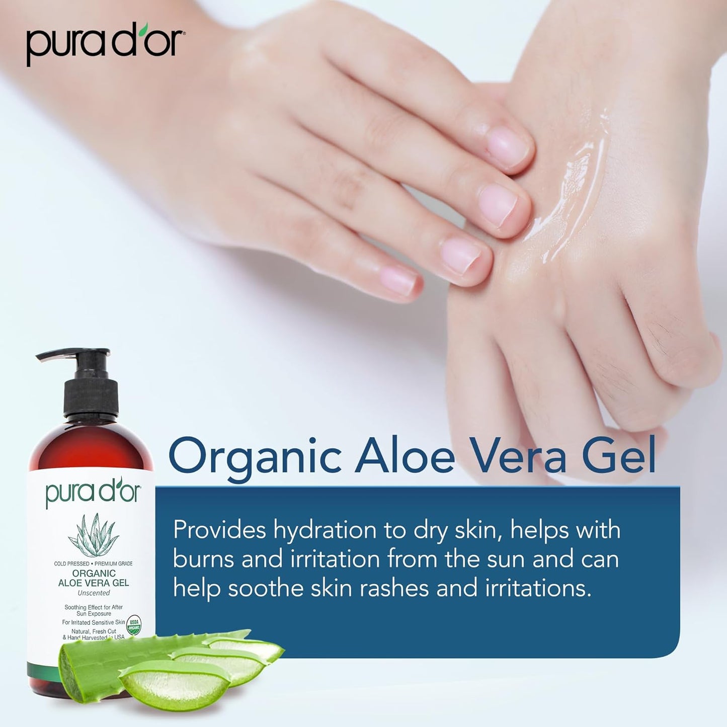 PURA D'OR ORGANIC Aloe Vera Gel Lavender (16 Oz X 3) All Natural - ZERO Artificial Preservatives - Deeply Hydrating & Moisturizing - Sunburn, Bug Bites, Rashes, Small Cuts, Eczema Relief - Skin & Hair