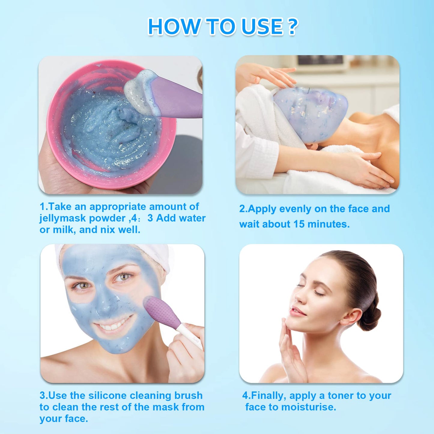 Ouhans Jelly Mask Powder for Facials Care,Hyalorunic Acid Moisturizing Jelly Face Mask,Professional Peel Off Rubber Mask, Hydrating Gel Face Masks with Double-ended Silicone Brush, 23 Fl Oz