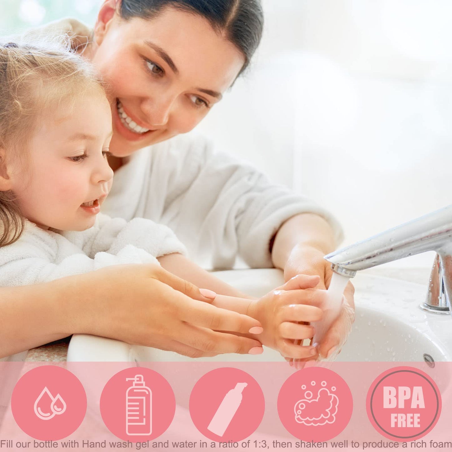 Lil Ray 2 Oz Empty Pink Foam Pump Bottle, Travel Foamer Soap Dispenser for Lash Shampoo, Hand Soap, Foaming Cleaner(Rose Gold Pump, 12 PCS)